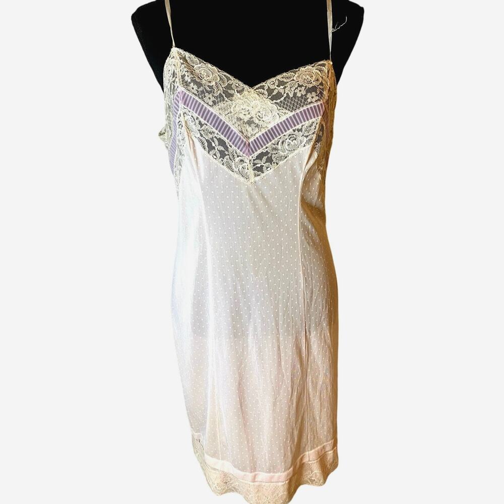 Vintage lace‎ slip dress Pinup Sheer lilac polka dot